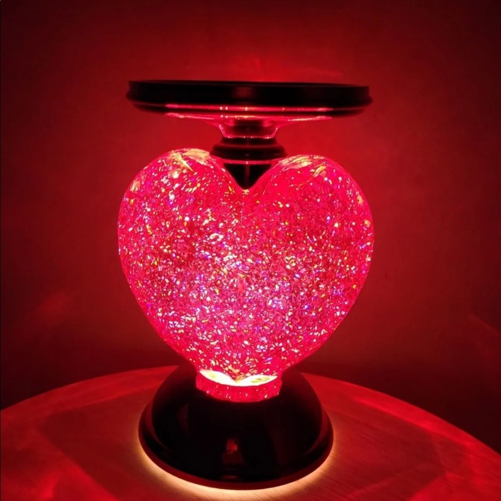 Valentines red glitter heart three wick holder